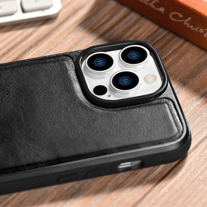 Кейс от естествена кожа iCarer Oil Wax за iPhone 14 Pro Max (съвместим с MagSafe), Черен (WMI14220720-BK)