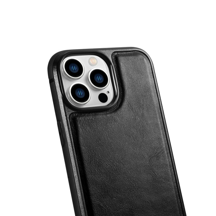 Кейс от естествена кожа iCarer Oil Wax за iPhone 14 Pro Max (съвместим с MagSafe), Черен (WMI14220720-BK)