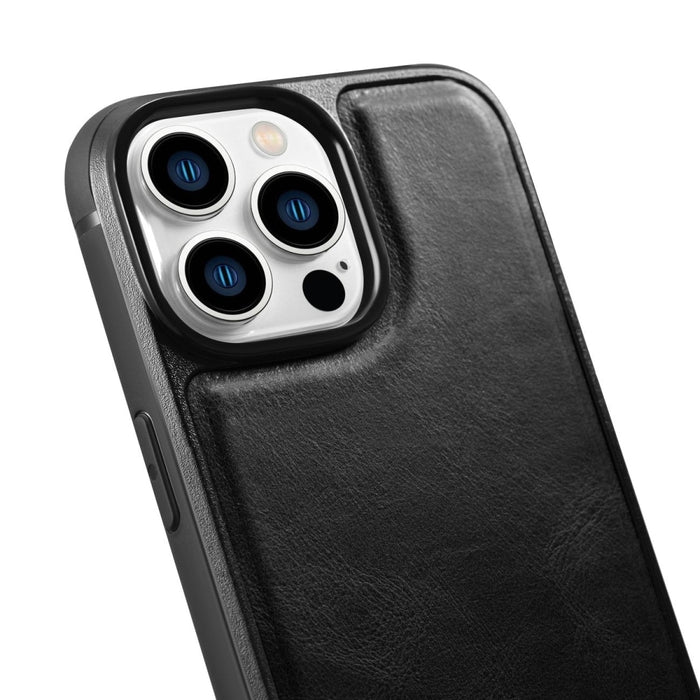 Кейс от естествена кожа iCarer Oil Wax за iPhone 14 Pro Max (съвместим с MagSafe), Черен (WMI14220720-BK)