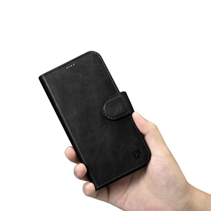 Флип Кейс 2в1 от естествена кожа тип "портфейл" iCarer Oil Wax за iPhone 14, Анти-RFID, Черен (WMI14220721-BK)