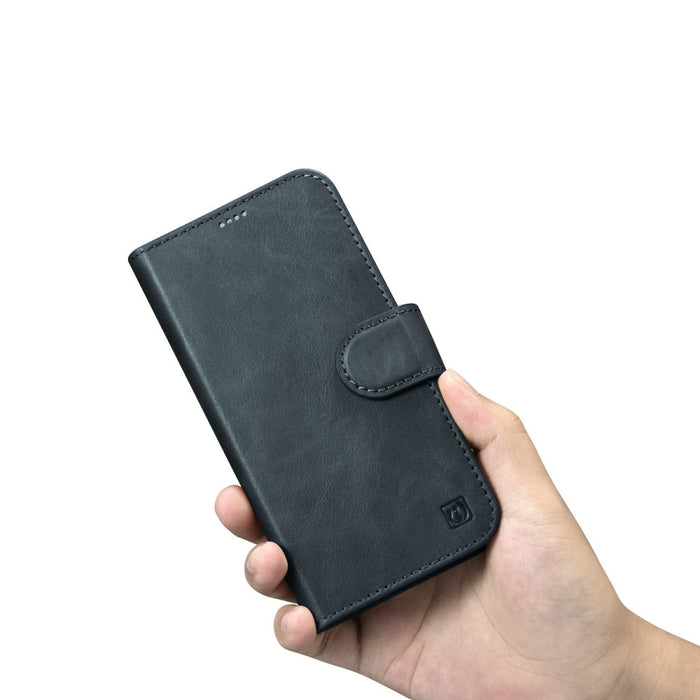 Флип Кейс 2в1 от естествена кожа тип "портфейл" iCarer Oil Wax за 14 Pro, Анти-RFID, Син (WMI14220722-BU)