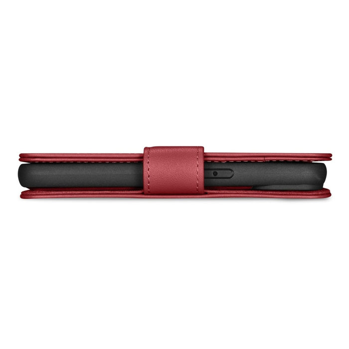 Флип кейс 2в1 от естествена кожа iCarer Wallet Case за iPhone 14, Anti-RFID, червен, (WMI14220725-RD)