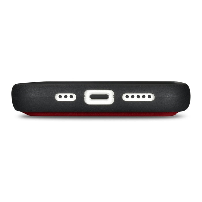 Флип кейс 2в1 от естествена кожа iCarer Wallet Case за iPhone 14, Anti-RFID, червен, (WMI14220725-RD)