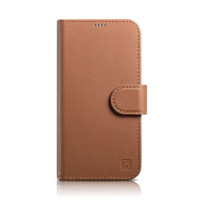 Флип кейс 2в1 от естествена кожа iCarer Wallet Case за iPhone 14 Pro, Anti-RFID, кафяв, (WMI14220726-BN)