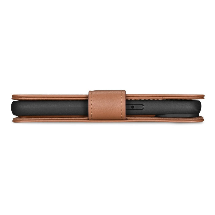 Флип кейс 2в1 от естествена кожа iCarer Wallet Case за iPhone 14 Pro, Anti-RFID, кафяв, (WMI14220726-BN)