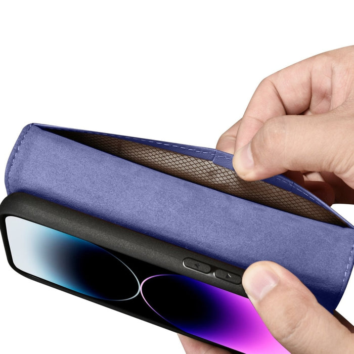 Флип кейс 2в1 от естествена кожа iCarer Wallet Case за iPhone 14 Pro, Anti-RFID, светлолилав, (WMI14220726-LP)