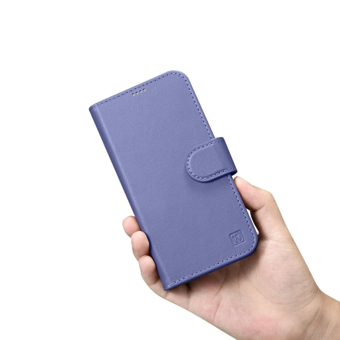 Флип кейс 2в1 от естествена кожа iCarer Wallet Case за iPhone 14 Pro, Anti-RFID, светлолилав, (WMI14220726-LP)