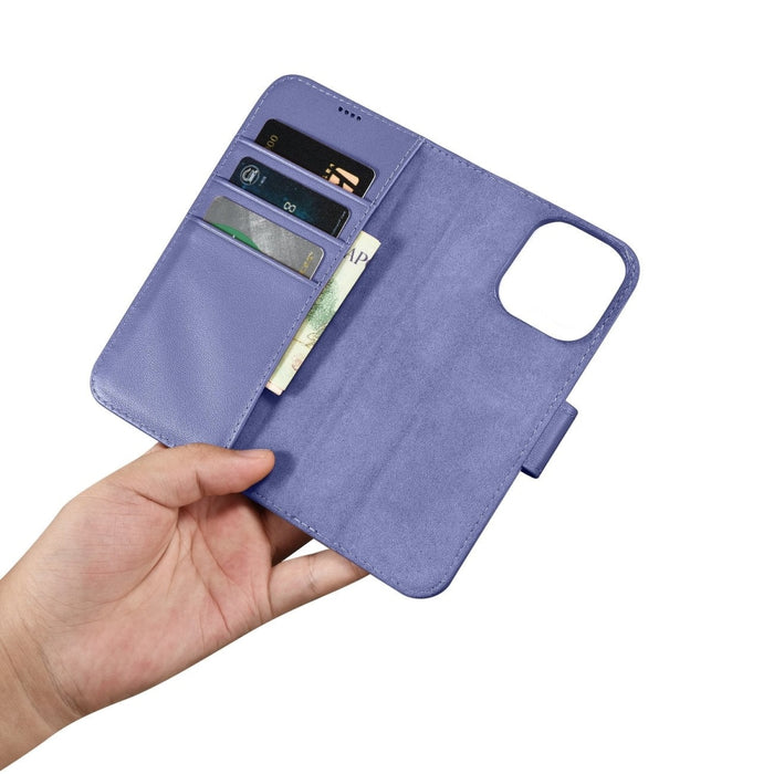 Флип кейс 2в1 от естествена кожа iCarer Wallet Case за iPhone 14 Pro, Anti-RFID, светлолилав, (WMI14220726-LP)