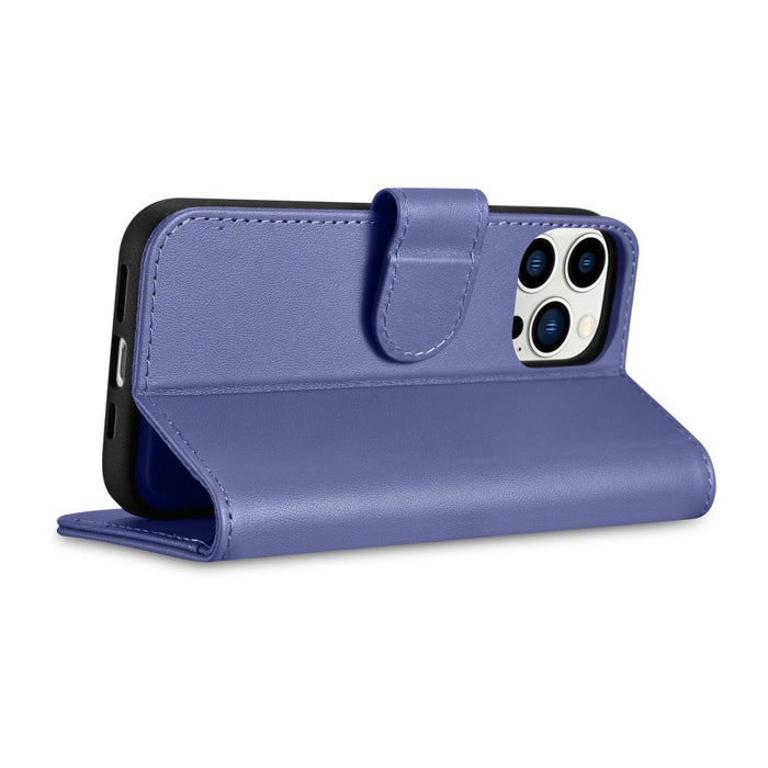 Флип кейс 2в1 от естествена кожа iCarer Wallet Case за iPhone 14 Pro, Anti-RFID, светлолилав, (WMI14220726-LP)