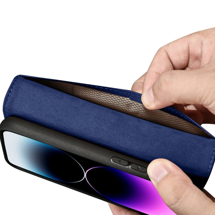 Флип кейс 2в1 от естествена кожа iCarer Wallet Case за iPhone 14 Pro, Anti-RFID, син, (WMI14220726-BU)