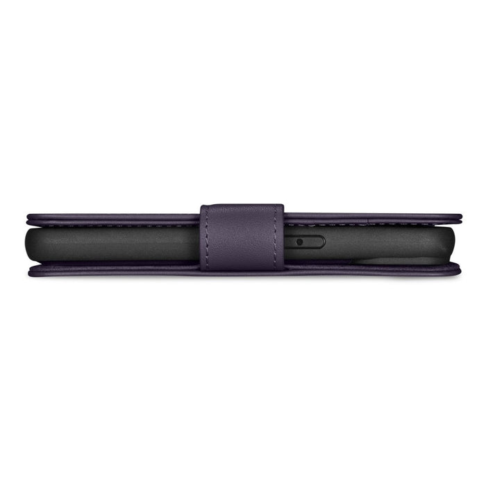Флип кейс 2в1 от естествена кожа iCarer Wallet Case за iPhone 14 Plus, Anti-RFID, тъмнолилав, (WMI14220727-DP)