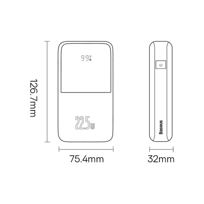 Преносима батерия Baseus Pro, 20000mAh, 22.5W, с кабел USB-A към USB-C, 3A, 0.3m, Лилав