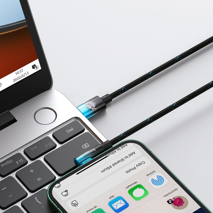 Ъглов кабел Baseus MVP 2, USB-C към Lightning, 2m, 20W, Син