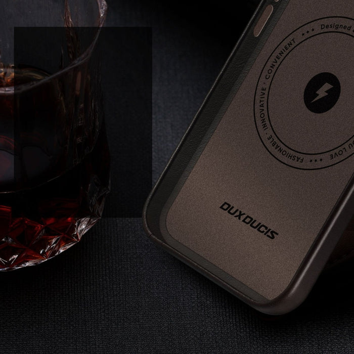 Кожен калъф Dux Ducis Naples, съвместим с MagSafe, за iPhone 14 Plus, тъмнокафяв