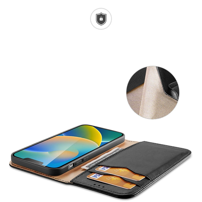 Кожен калъф с отделение за карти Dux Ducis Hivo за iPhone 14, черен