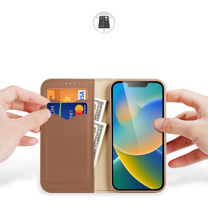 Кожен калъф с отделение за карти Dux Ducis Hivo за iPhone 14, кафяв