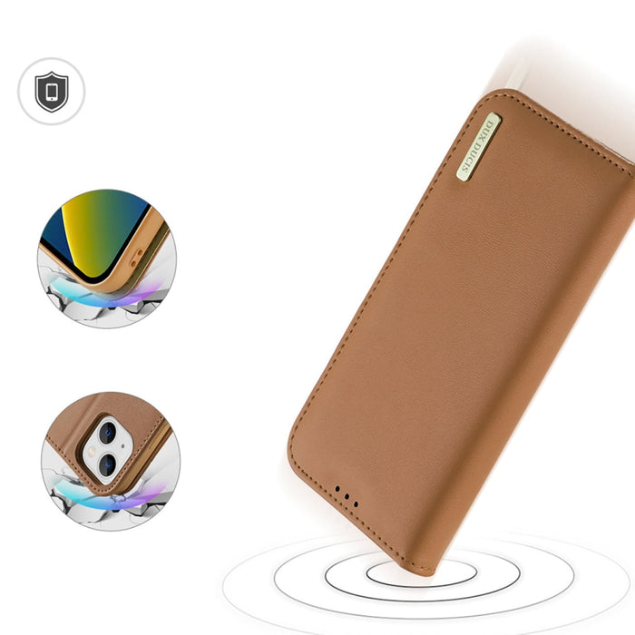 Кожен калъф с отделение за карти Dux Ducis Hivo за iPhone 14, кафяв