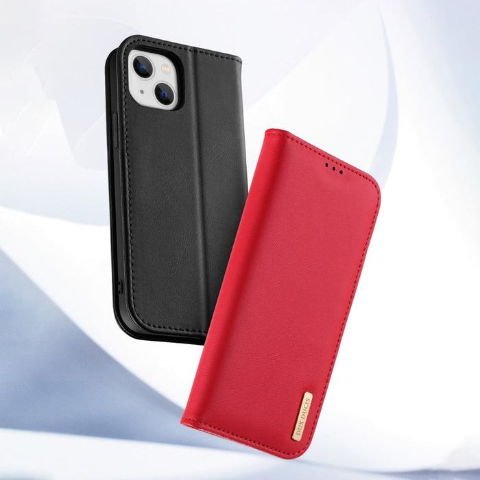 Кожен калъф с отделение за карти Dux Ducis Hivo за iPhone 14 Plus, червен