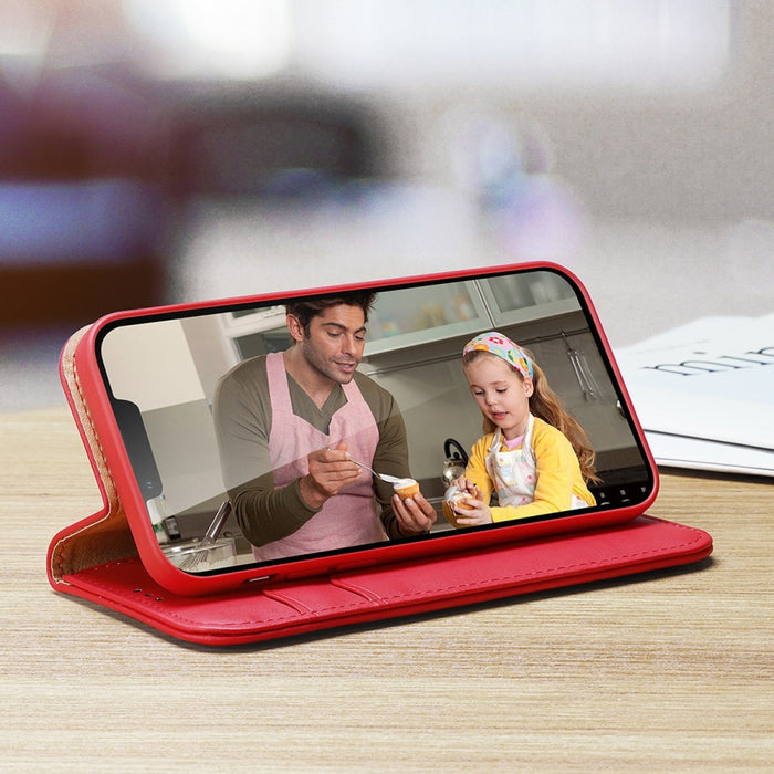 Кожен калъф с отделение за карти Dux Ducis Hivo за iPhone 14 Plus, червен