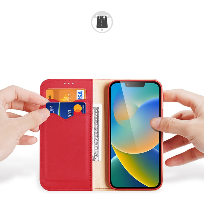 Кожен калъф с отделение за карти Dux Ducis Hivo за iPhone 14 Plus, червен