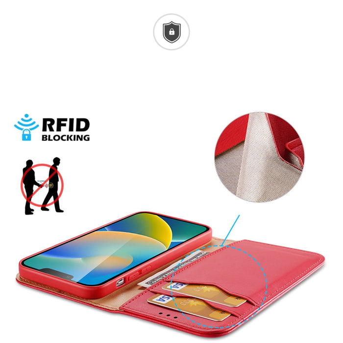 Кожен калъф с отделение за карти Dux Ducis Hivo за iPhone 14 Plus, червен