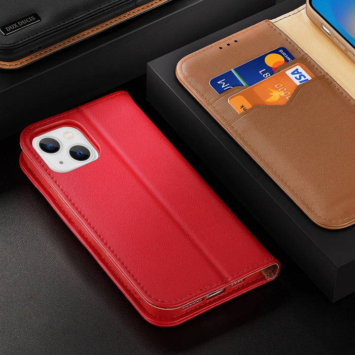 Кожен калъф с отделение за карти Dux Ducis Hivo за iPhone 14 Plus, червен
