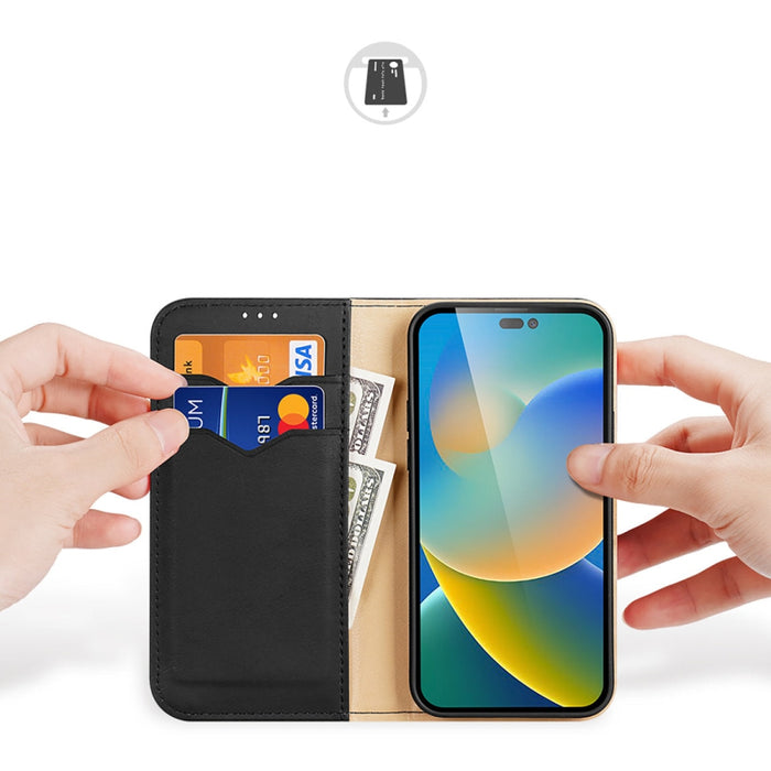 Кожен калъф с отделение за карти Dux Ducis Hivo за iPhone 14 Pro, черен