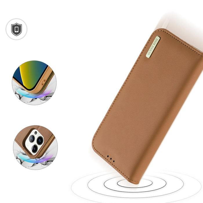 Кожен калъф с отделение за карти Dux Ducis Hivo за iPhone 14 Pro, кафяв