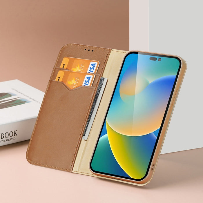 Кожен калъф с отделение за карти Dux Ducis Hivo за iPhone 14 Pro Max, червен