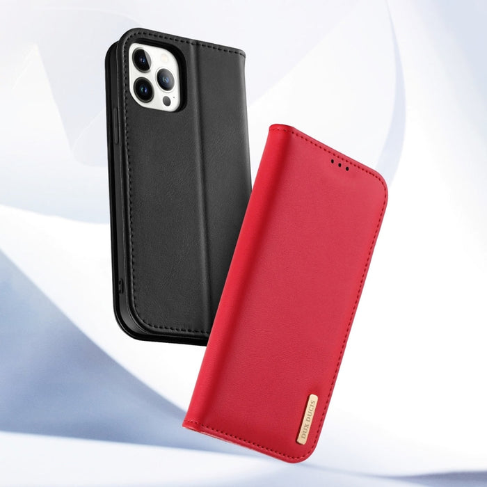 Кожен калъф с отделение за карти Dux Ducis Hivo за iPhone 14 Pro Max, червен