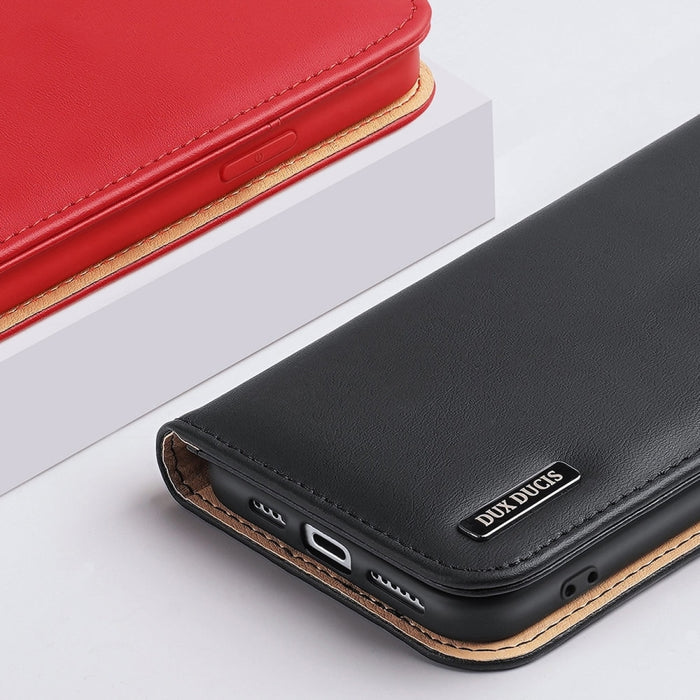 Кожен калъф с отделение за карти Dux Ducis Hivo за iPhone 14 Pro Max, червен