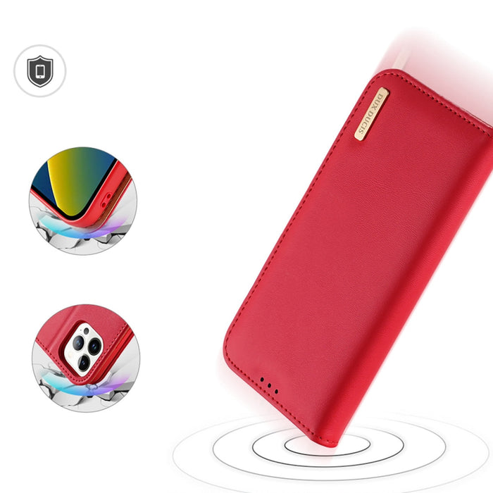 Кожен калъф с отделение за карти Dux Ducis Hivo за iPhone 14 Pro Max, червен
