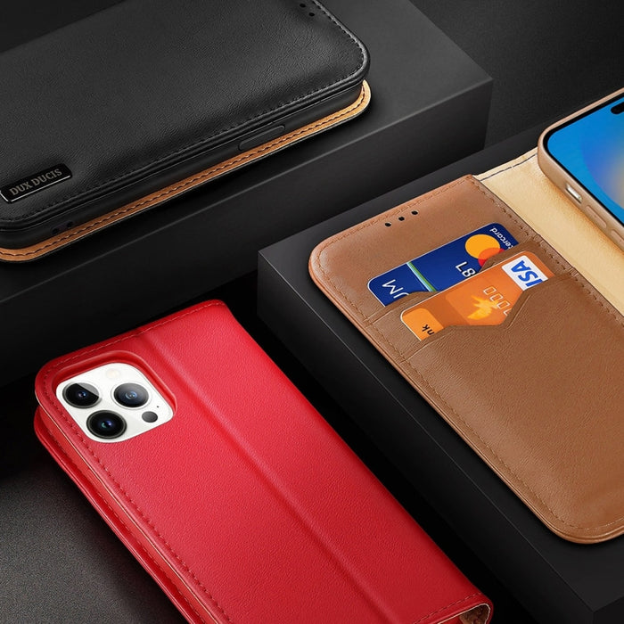 Кожен калъф с отделение за карти Dux Ducis Hivo за iPhone 14 Pro Max, червен