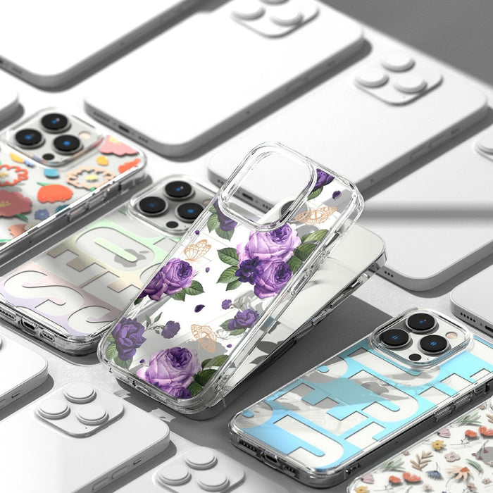 Кейс Ringke Fusion Design Armored с гел рамка за iPhone 14 Pro, прозрачен, (Purple rose) (FD641E29)