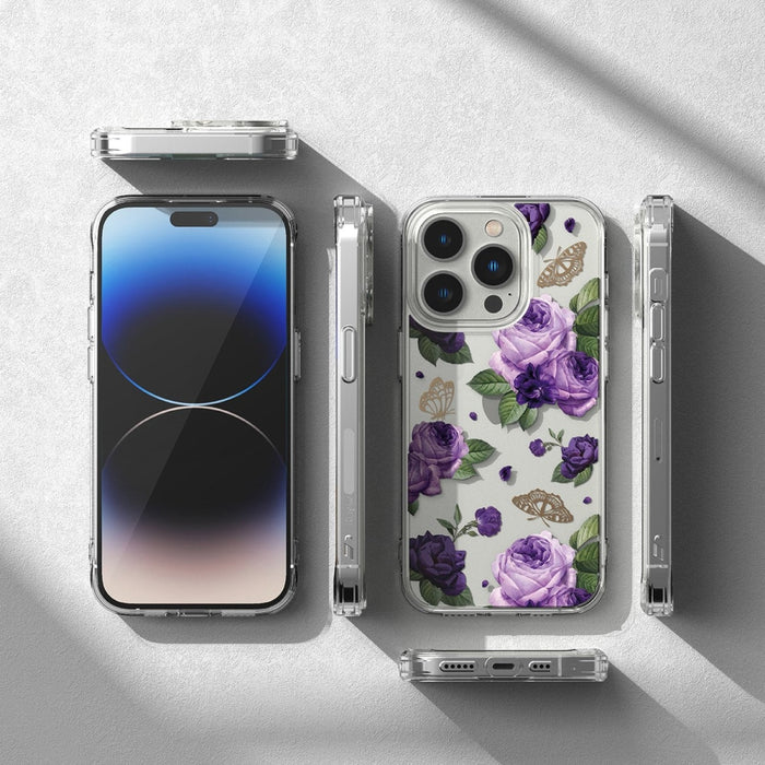Кейс Ringke Fusion Design Armored с гел рамка за iPhone 14 Pro, прозрачен, (Purple rose) (FD641E29)