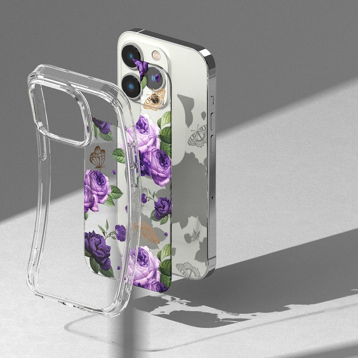 Кейс Ringke Fusion Design Armored с гел рамка за iPhone 14 Pro, прозрачен, (Purple rose) (FD641E29)