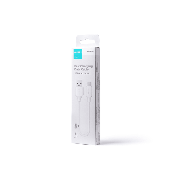 Кабел за зареждане / пренос на данни Joyroom, USB към USB Type C, 3A, 0.25m, бял, (S-UC027A9)