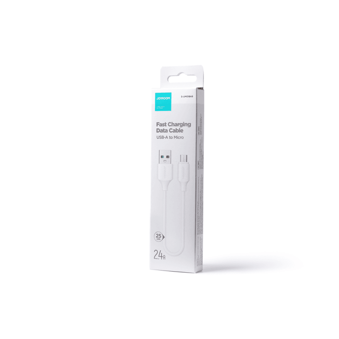 Кабел за зареждане / пренос на данни Joyroom, USB-A към Micro USB, 480Mb / s, 2.4A, 0.25m, бял, (S-UM018A9)
