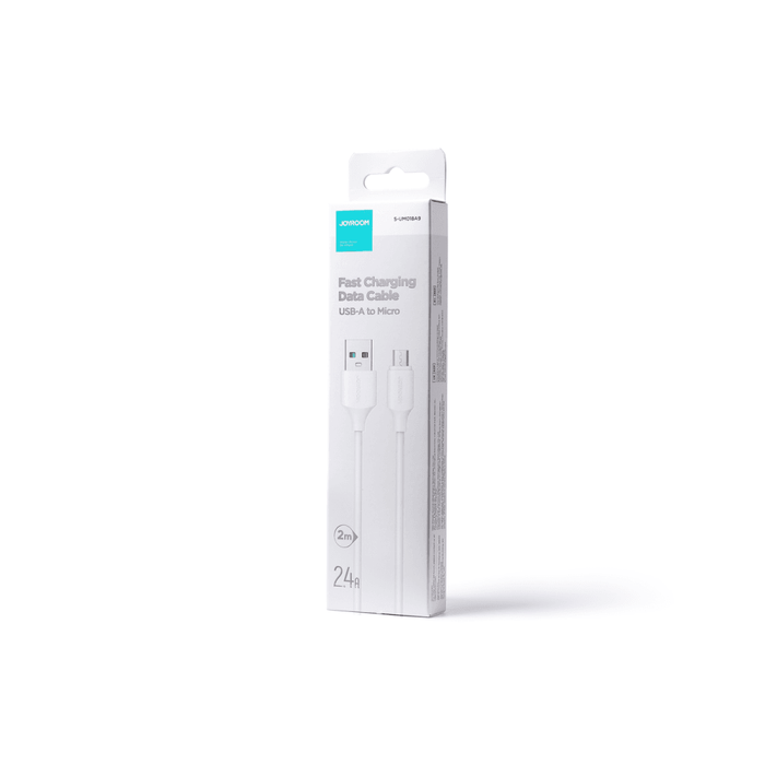 Кабел за зареждане / пренос на данни Joyroom, USB-A към Micro USB, 480Mb / s, 2.4A, 2m, бял, (S-UM018A9)