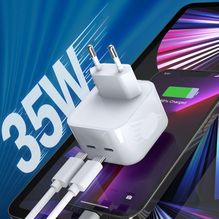 Адаптер Choetech 35W 2xUSB - C PD бял (Q5008)