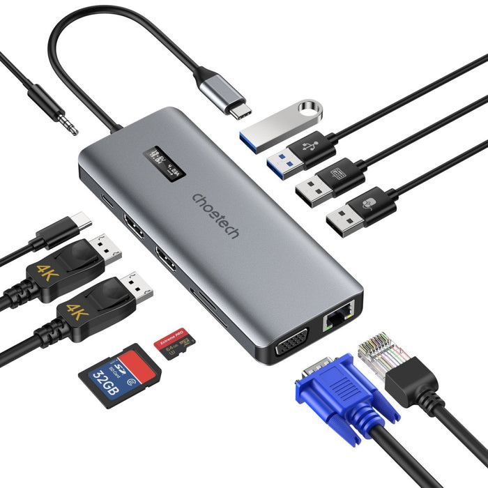 12в1 Хъб Choetech с дисплей USB - C към