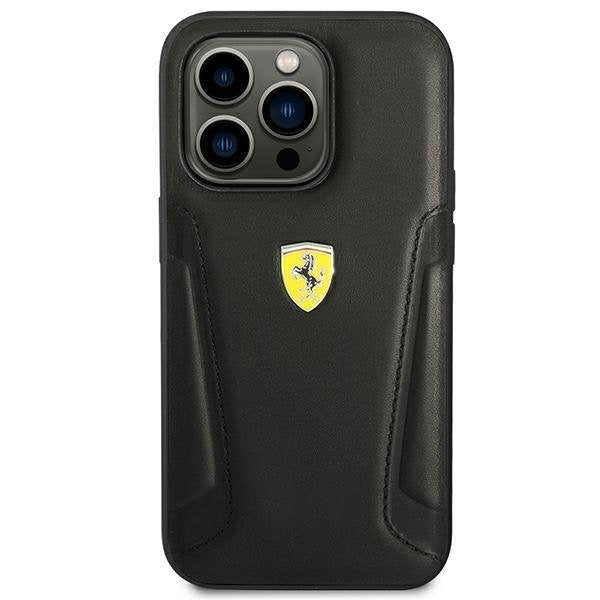 Кейс Ferrari FEHCP14LRBUK за iPhone 14 Pro 6.1", черен/черен, твърд, Leather Stamp Sides