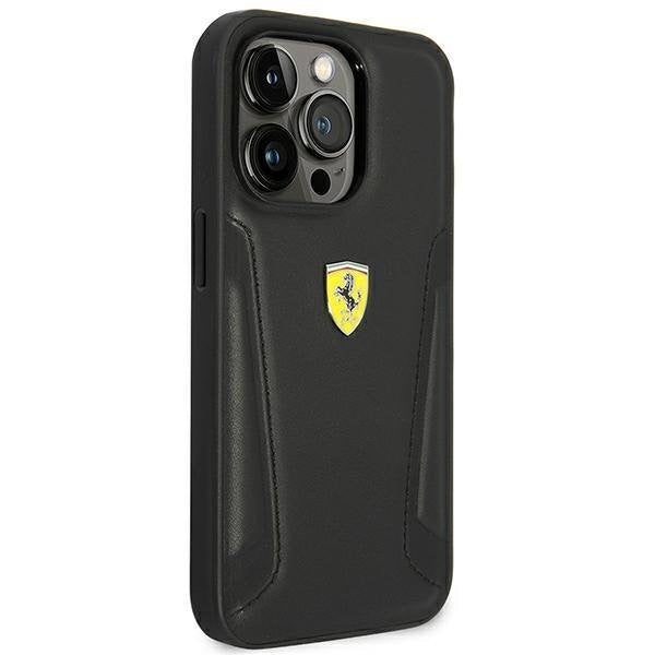 Кейс Ferrari FEHCP14LRBUK за iPhone 14 Pro 6.1", черен/черен, твърд, Leather Stamp Sides