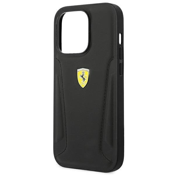 Кейс Ferrari FEHCP14LRBUK за iPhone 14 Pro 6.1", черен/черен, твърд, Leather Stamp Sides