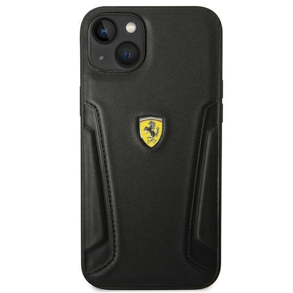 Кейс Ferrari FEHCP14SRBUK за iPhone 14 6.1", черен/черен, твърд, Leather Stamp Sides