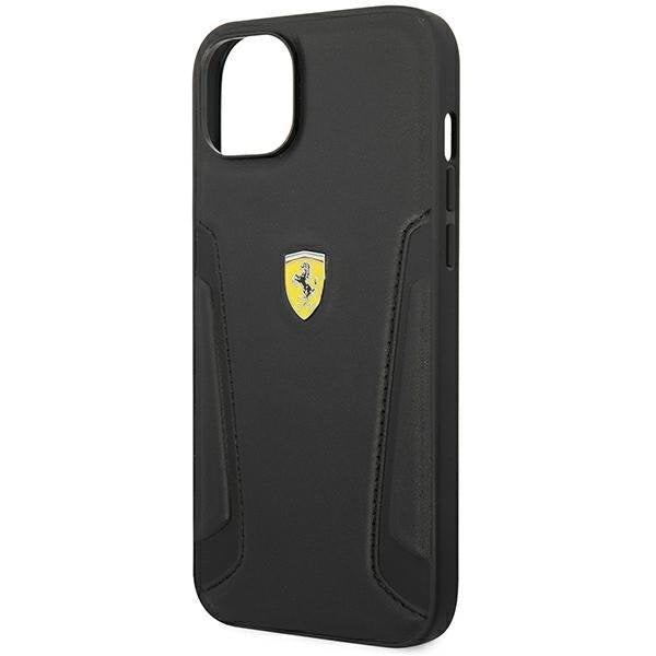Кейс Ferrari FEHCP14SRBUK за iPhone 14 6.1", черен/черен, твърд, Leather Stamp Sides