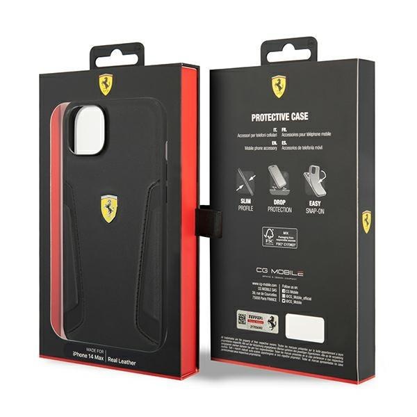 Кейс Ferrari FEHCP14SRBUK за iPhone 14 6.1", черен/черен, твърд, Leather Stamp Sides