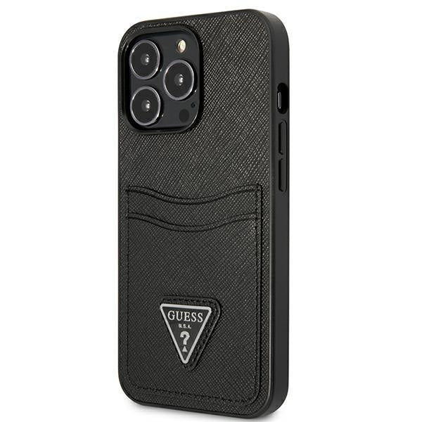 Кейс Guess GUHCP13LPSATPK за iPhone 13 Pro / 13 6.1", черен / черен, твърд, SaffianoTriangle Logo Cardslot