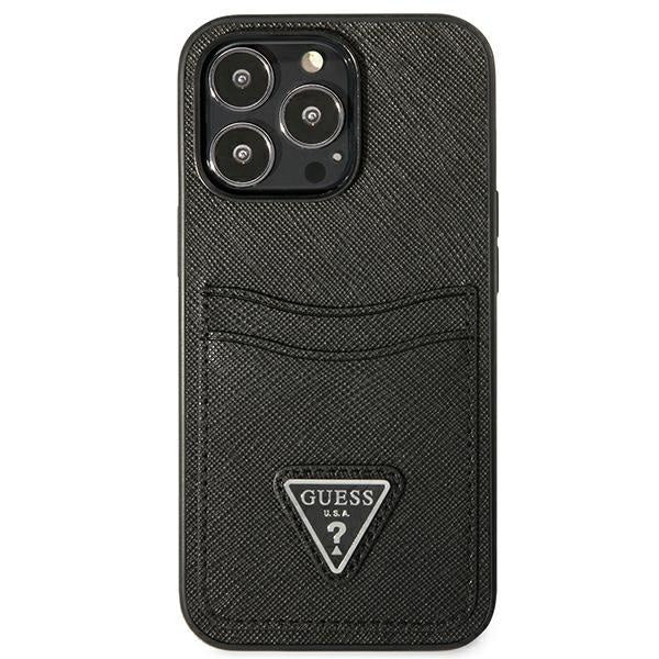 Кейс Guess GUHCP13LPSATPK за iPhone 13 Pro / 13 6.1", черен / черен, твърд, SaffianoTriangle Logo Cardslot