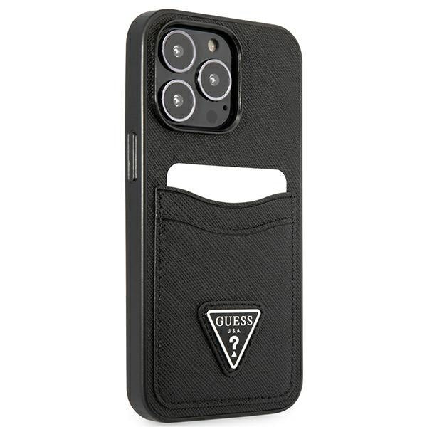 Кейс Guess GUHCP13LPSATPK за iPhone 13 Pro / 13 6.1", черен / черен, твърд, SaffianoTriangle Logo Cardslot